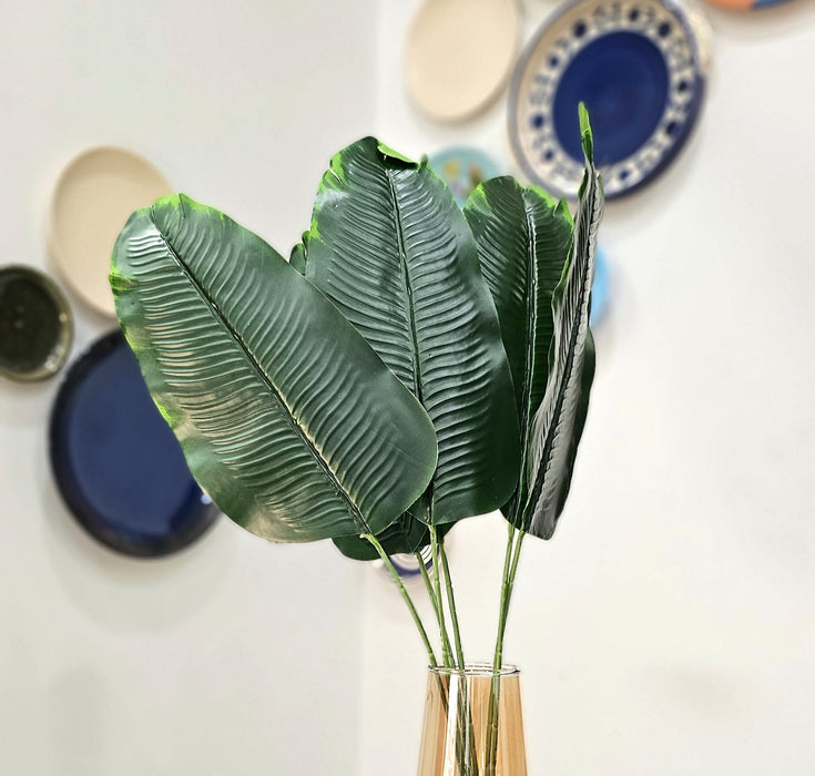 SATYAM KRAFT Artificial Flower Small Banana Leaves for Gifting, Office Desk, Bedroom, Living Room,Wedding mandap Christmas & New Year Decorations and Craft (59 cm) (Without Vase) (Plastic)