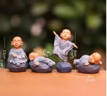 Satyam Kraft 1 Set Monk Buddha Miniature Showpiece Set Monks Figurine Statue Decorative Showpiece - 4 cm  (Clay, Multicolor)