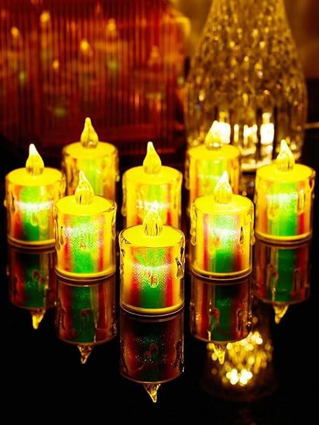 3 pcs Flameless and Smokeless Decorative Candles Acrylic Led Tea Light Candle Perfect for Home, Birthday, Diwali, Any Occasion Decoration (Transparent) (Rainbow Color) (medium)