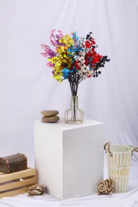 SATYAM KRAFT 5 Pcs Artificial Babys Breath Gypsophila Fake Flowers Sticks  Decorative Items for Home,Room,Living Room Table,Diwali Decor-Random colour (Without Vase Pot)
