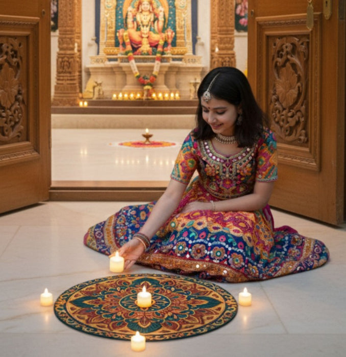 India’s First 3D DIY Rangoli Kit with Mirror Design | 17 Inch | Includes 5 LED Candles (Mandala Design))