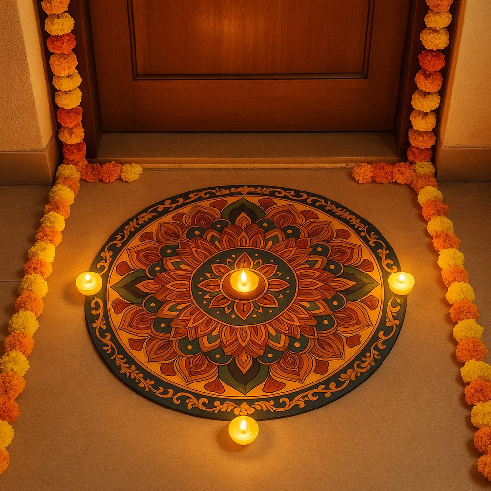 India’s First 3D DIY Rangoli Kit with Mirror Design | 17 Inch | Includes 5 LED Candles (Mandala Design))