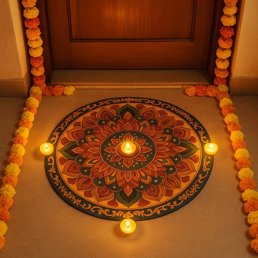 India’s First 3D DIY Rangoli Kit with Mirror Design | 17 Inch | Includes 5 LED Candles (Mandala Design))