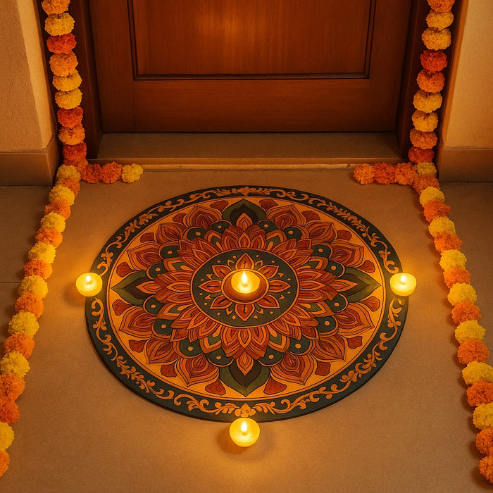 India’s First 3D DIY Rangoli Kit with Mirror Design | 17 Inch | Includes 5 LED Candles (Mandala Design))