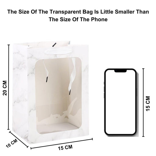 10 Pcs Marble Print Transparent Bag Goodie Bags With Handle Bag,Hamper Bag,Carry Bags,Shopping Gift Bag,Gifting,Presents,Return Gifts,Birthday,Festivals,Events (White)
