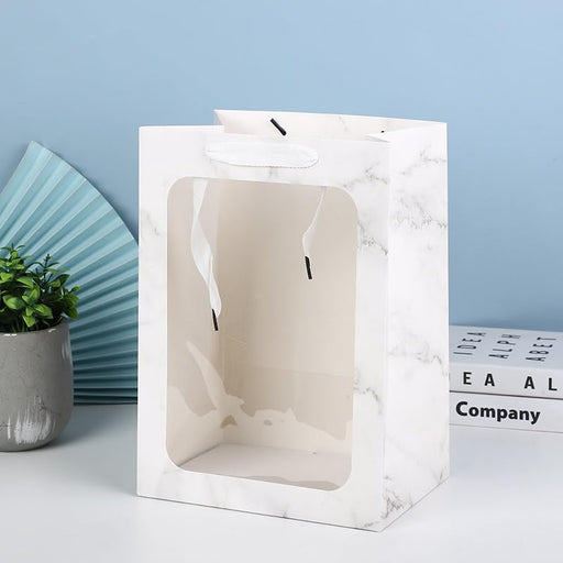 10 Pcs Marble Print Transparent Bag Goodie Bags With Handle Bag,Hamper Bag,Carry Bags,Shopping Gift Bag,Gifting,Presents,Return Gifts,Birthday,Festivals,Events (White)