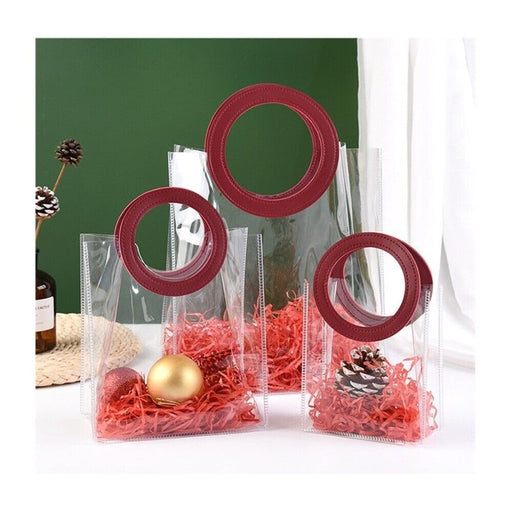 Small Transparent Bags with Circle Handle Gift Paper Bag, Carry Bags, Gift Bag, Gift for Birthday, Valentine, Marriage, Festivals, Season's Greetings and Events (Maroon) (Small)