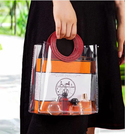 6 PCS Big Transparent Bags with Circle Handle Gift Paper Bag, Carry Bags, Gift Bag, Gift for Birthday, Valentine, Marriage, Festivals, Season's Greetings and Events (Maroon) (Big)(25x 14.5 x 28 cm)