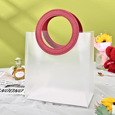 12 Pcs Translucent Bags Goodie Bags With Handle Gift bag, hamper bag, Carry Bags, shopping gift bag for Gifting, Presents, Packing, Return Gifts, Birthday, Events (Medium)