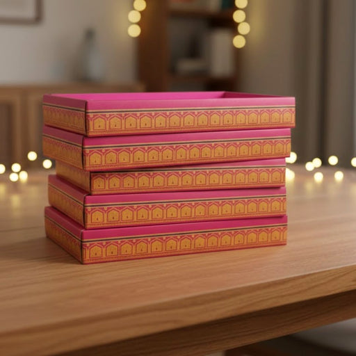 dark pink Multipurpose Decorative Viral Folding Paper Box (without net and Twister) Rectangle Cardboard Box DIY Tray for Gift Hamper, Gifting (Cardboard Folding Paper Box),Room Hamper,Wedding Hamper