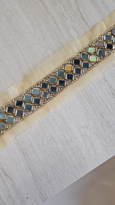 2 Meter Lace Border with Daimond Mirror Work jari Embroidery Work,dori lace,lace Border,Blouse lace,Saree Border,Dupatta,lahenga, Art Craft