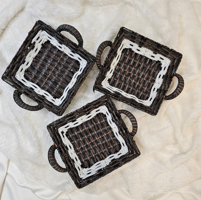 Brown & White Colour Square Multipurpose  plastic cane look basket for Gift Hamper,Wedding Gift, Christmas Gifting Boxes and Decoration Purpose (Brown & White)