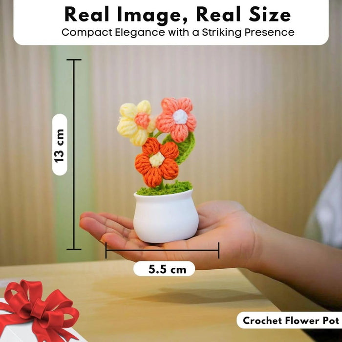 3 Pcs Handmade Sunflower & Daisy Crochet Flowers with Pot Completed Hand Woven Sunflowers Daisy Knitted Potted flower Plants Cute Knitted Flower pot for Home Decoration,Table Top,Table Decoration,Knitted sunflower pot gift for her/him.