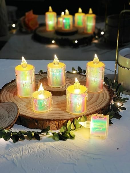3 pcs Flameless and Smokeless Decorative Candles Acrylic Led Tea Light Candle Perfect for Home, Birthday, Diwali, Any Occasion Decoration (Transparent) (Rainbow Color) (large)