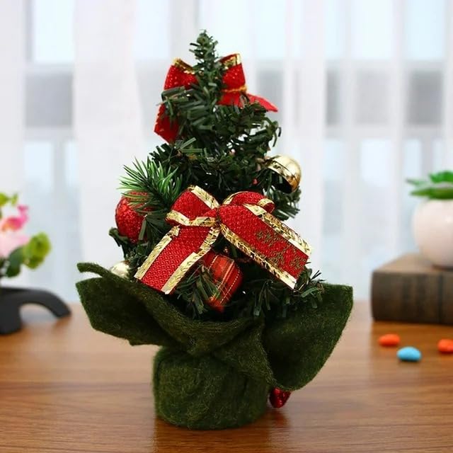 1 Pcs Artificial Mini Decorative Christmas Tree Beautiful Pine Tree Miniature | Snow-Flocked Xmas Tree for Gifting, Home, Office, Tabletop & Christmas Decoration.