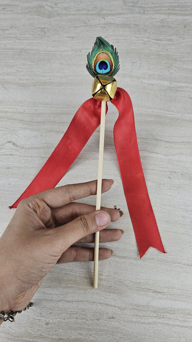 12 pcs Handcrafted Wedding Ghungroo Bell Stick With Morpankh for Home Mandir Décor, Marriage gungroo,Shadi -Sagai, Engagment,bride entry, aarti,Magal Phera bell, Barati Swagat, Varmala,christmas bell Stick, pooja, puja mandir, gantri, Temple ganti