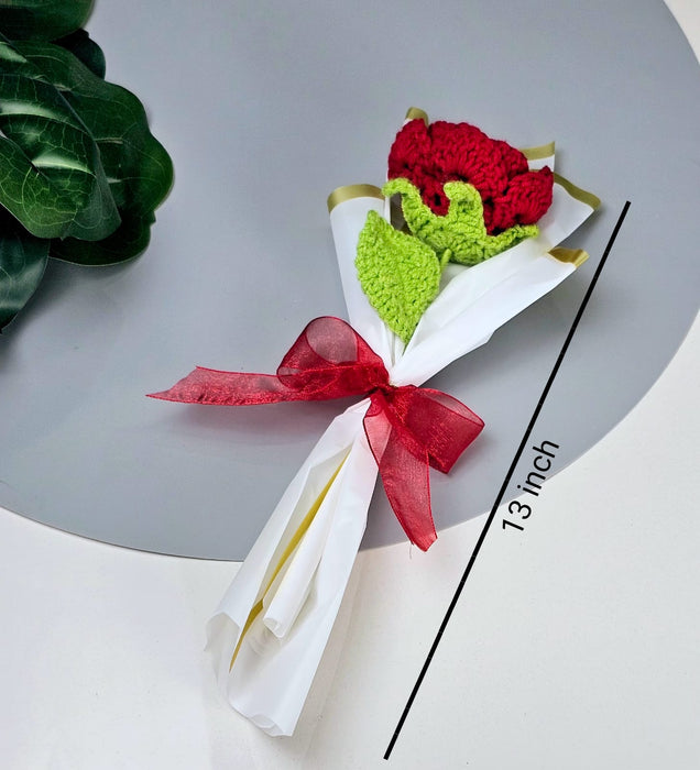 1 Pcs Ready to use Crochet Bouquet for Best Wishes, Gifting, Valentine, Wedding, Home Decor, Office, Bedroom, Balcony Decoration Items, Welcoming(Fabric)