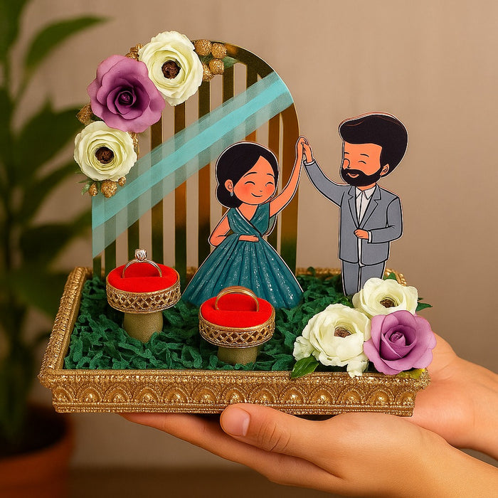 1 Pcs Handcrafted Engagement Ring Holder | Square Decorative Platter for Wedding, Bride-Groom Ceremony, Bridesmaid Gift, Shaadi Decor, Ring Ceremony Presentation Tray, Gift For Bride and Groom