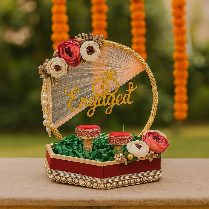 1 pcs Handcrafted Round Platter Holder Tray Engagment Ring Platter Flat Base Floral  Design  2 Ring Platter Function Wood Decorative Platter