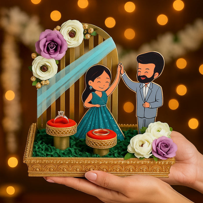 1 Pcs Handcrafted Engagement Ring Holder | Square Decorative Platter for Wedding, Bride-Groom Ceremony, Bridesmaid Gift, Shaadi Decor, Ring Ceremony Presentation Tray, Gift For Bride and Groom
