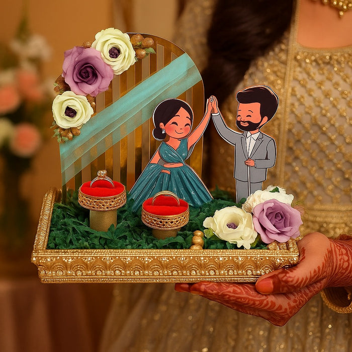 1 Pcs Handcrafted Engagement Ring Holder | Square Decorative Platter for Wedding, Bride-Groom Ceremony, Bridesmaid Gift, Shaadi Decor, Ring Ceremony Presentation Tray, Gift For Bride and Groom