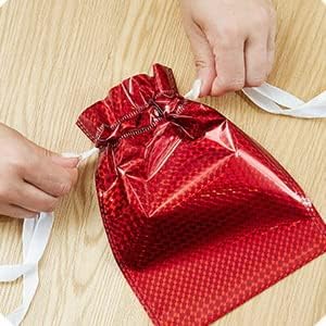 10 Pcs Big Size Geletin Shiny foil Paper Drawstring stylish Storage Potli pouches for Christmas Gifting, Small Jewelries, Money, Paper Notes Women Wallet, Gift Bags, return gift, Women handbag Shagun Pouch, Candy Bags.(Max 28 cm Height)