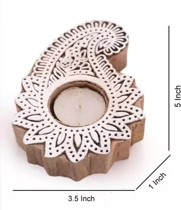 SATYAM KRAFT 2 Pcs Wooden Candle Holder with 2 wax candle, Floor Decoration Reusable for Puja Decor.