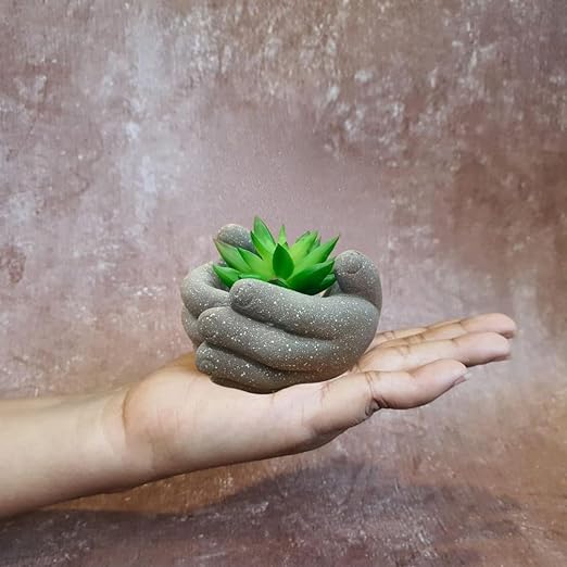 1 Pc Mini Succulent with Hand Design Ceramic Look Pot for Gifting, Home Corner Decorative, Living Room, Bedroom, Office Desk, Table Decor and Book Shelf Decoration