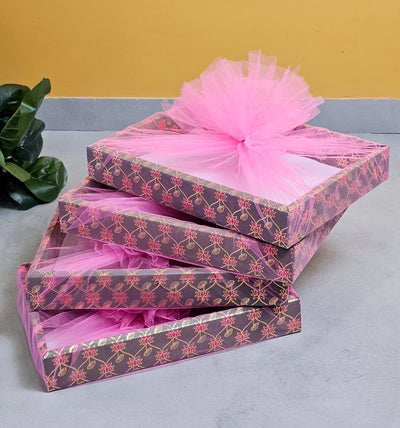 4 Pcs 14x10 inch Pichwai Foil Folding Tray Multipurpose Decorative Folding Paper Box Net Rectangle Cardboard Box with Net DIY Tray for Gift Hamper, Gifting (Cardboard Folding Paper Box)