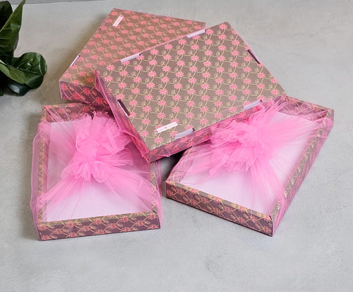 4 Pcs 14x10 inch Pichwai Foil Folding Tray Multipurpose Decorative Folding Paper Box Net Rectangle Cardboard Box with Net DIY Tray for Gift Hamper, Gifting (Cardboard Folding Paper Box)