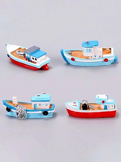 1 Set Boat-Ship Miniature Set for Unique Gift, Home, Bedroom, Living Room, Office, Restaurant Decor, Figurines and Garden Decor Items(Multicolor)(4 Piece in 1 Set)