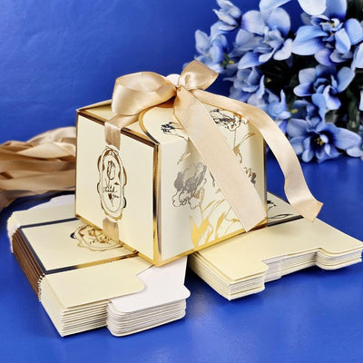 24 Pcs Big size Square Shape Decorative Folding Storage Box With Ribbon for Return Gift, Birthday, Boxes, Occasions, Perfect for Packing Chocolate, Dry Fruits