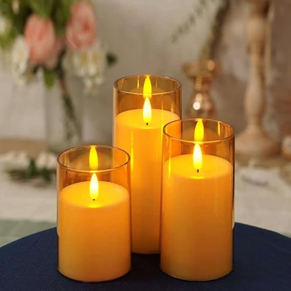 3 pcs Flameless Led Tea Light Piller Candle for Home Decoration(meduim)