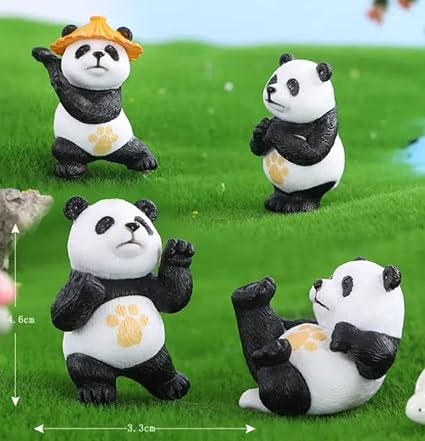 4 Pieces of Panda Miniature Set for Unique Gift, Home,Bedroom, Living Room, Office, Restaurant Decor, Figurines and Garden Decor Items (Multicolor)(Poly Resin)(4 Pieces in 1 Set)