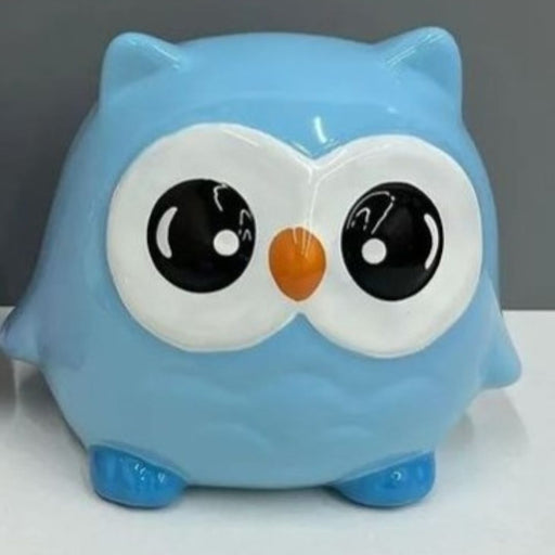 1 Piece Ceramic Owl Design Gullak Piggy Bank for Rupees Savings - Coin Storage Tip Box Ideal for Kids and Adults - Money Kilona Pikibank ATM Coinbox Gulak (Pack of 1) (Blue)