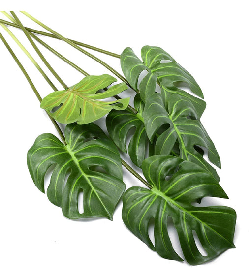 6 Pcs Artificial Flower Plant Big Monstera Palm Leaves for Gifting, Office Desk, Garden, Pot for Shelf, Bedroom, Balcony, Living Room, Farmhouse, Indoor, Outdoor, Home Decorations and Craft (40cm), Green