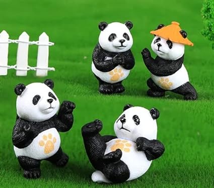 4 Pieces of Panda Miniature Set for Unique Gift, Home,Bedroom, Living Room, Office, Restaurant Decor, Figurines and Garden Decor Items (Multicolor)(Poly Resin)(4 Pieces in 1 Set)