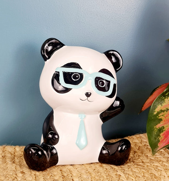 1 Piece Ceramic Panda Design Gullak Piggy Bank for Rupees Savings - Coin Storage Tip Box Ideal for Kids and Adults - Money Kilona Pikibank ATM Coinbox Gulak (Pack of 1)