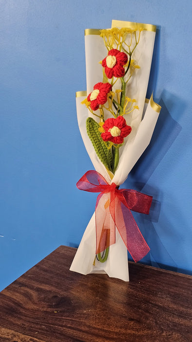 1 Pcs Ready to use Crochet Bouquet for Best Wishes, Gifting, Valentine, Wedding, Home Decor, Office, Bedroom, Balcony Decoration Items, Welcoming(Fabric)