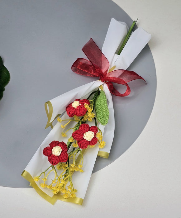 1 Pcs Ready to use Crochet Bouquet for Best Wishes, Gifting, Valentine, Wedding, Home Decor, Office, Bedroom, Balcony Decoration Items, Welcoming(Fabric)