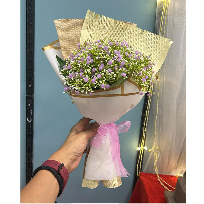 Ready to use Bouquet Artificial Flower White BabysBreath & Sunflower Gypsy Wrapped for Best Wishes,Gifting,Housewarming,Wedding,Office,Welcoming, Surprice,Gift for her/him Birthday,Anniversary