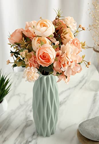 Artificial Head Rose Peony Fake Flowers Sticks Bunch decorative items for home Diwali Decor ,Room Decorations, Living Room Table Decoration Plants and Craft Items Corner ( Without Vase Pot )