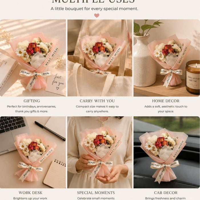 Mini Dried Flower Bouquet | Aesthetic Handmade Floral Gift Bouquet for Gifting & Décor