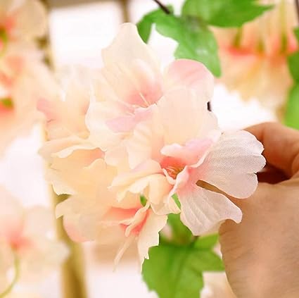 Artificial Cherry Blossom Rattan Flowers(Peach) Wall Hanging Decorative Vine String Lines Items for Diwali Decoration, Backdrop for Pooja Room, Home Decor (230 cm)