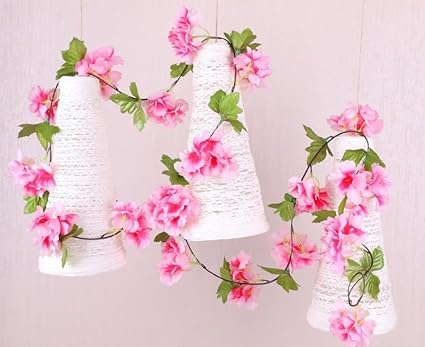 SATYAM KRAFT Artificial Cherry Blossom Rattan Flowers(pink) Wall Hanging Decorative Vine String Lines Items for Diwali Decoration, Backdrop for Pooja Room, Home Decor (230 cm)