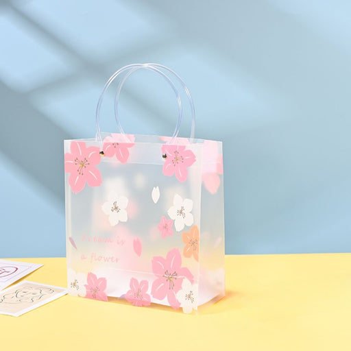 12 Pcs Transparent Gift Bag with Floral Print & leather Handle | Gift Bag for Her/Him, Handle hamper bag, Carry Bags, shopping gift bag, Presents, Packing, Wedding Return Gifts, Birthday, Events, Festivals (24 cm x 22 cm)