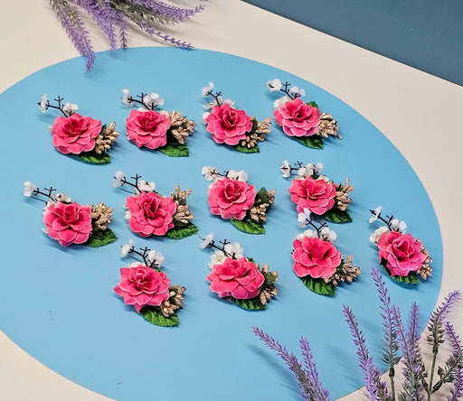 12 Pcs Pink colour Artifical Flower stylish Brooches Ready to use for any occation, Hamper decoraton, Toran decoration stylish brooches.