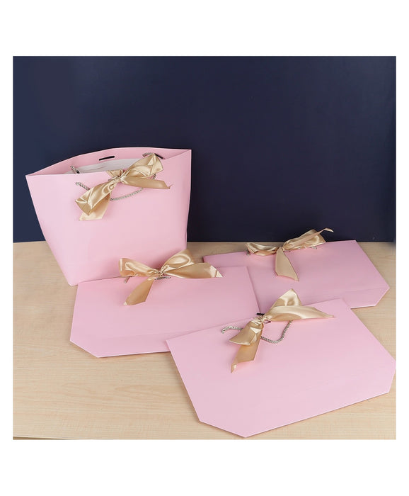 SATYAM KRAFT Paper Bag Goodie Bags With Handle Gift Paper bag, gift For Valentine Gifting, marriage Return Gifts, Birthday, Wedding, Party, Season's Greetings(Light Pink) (Medium)