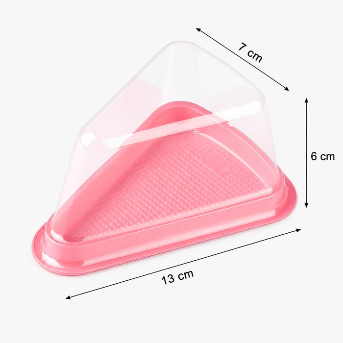 Triangle Pastry Box with Clear Lid & Pink Base for Cake Slice, Pastry, Dessert, Bakery Packing, Birthday Party, Catering & Return Gift Packaging