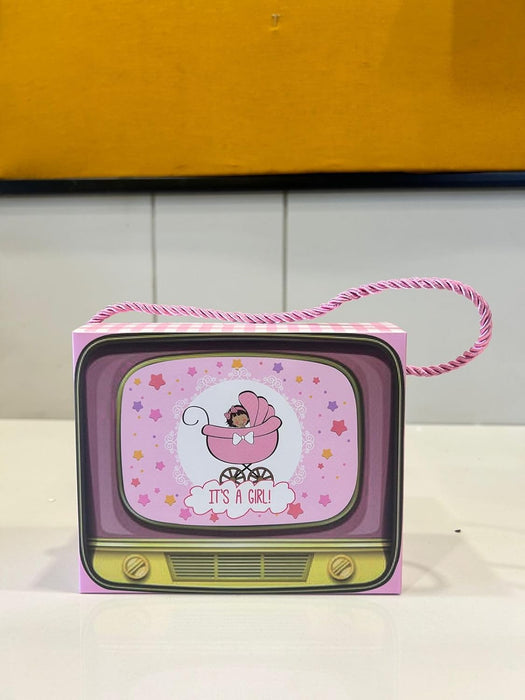 12 PCS Tv shape Gift Boxes With Handle Gift Paper Boxes, Gift for Birthday Gifting, Gifts, Birthday, Party, Season's Greetings, Gift For Boy & Girl (Pink)
